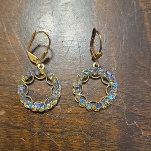New Elegant Gold and Blue Crystal Hoop Earrings